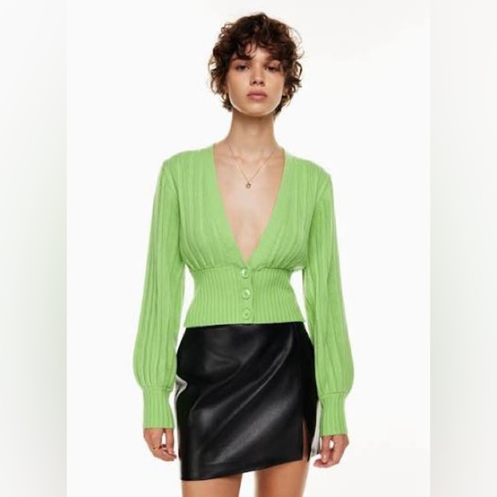 Aritzia Wilfred Plunge Front Cardigan in Red